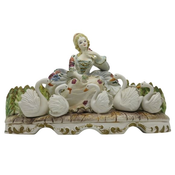 CAPODIMONTE Beautiful LADY with Swans Large Figurine Made in Italy 20" Vintage - Picture 2 of 10